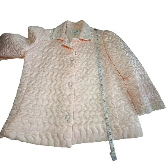 Vintage Christian Dior Quilted Satin Bed Jacket Romantic Coquette Regency - Picture 11 of 13